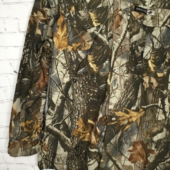 VTG Winchester Men Vented Lightweight Hunting Camo Long Sleeve Button Up Shirt L - Picture 4 of 12
